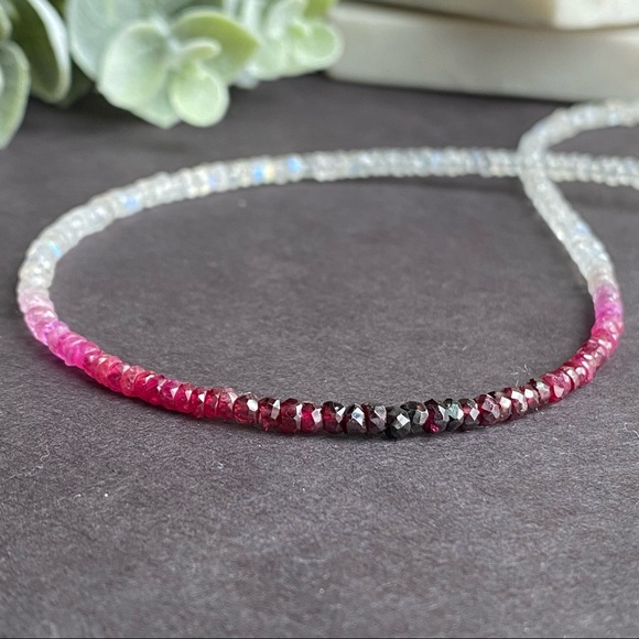 Genuine Ruby & Moonstone Beaded Choker Necklace in sterling silver - Picture 10 of 14